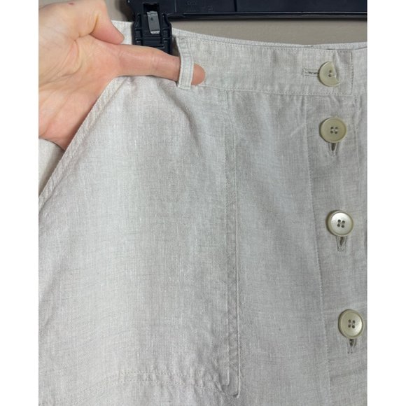Talbots Linen Maxi Skirt Beige Button A-line Pockets Belt Loops Lined Womens 14 - Picture 5 of 9